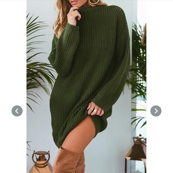 Dresses & Skirts - Oversized Olive Green Sweater Mini Dress
